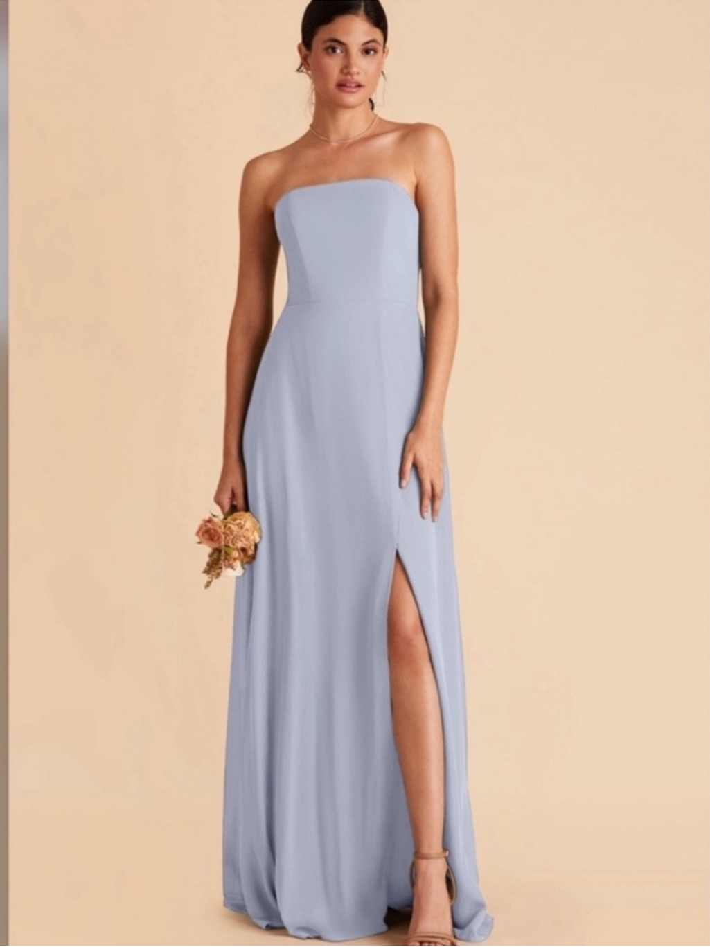 Birdy Grey Strapless Light Blue Bridesmaid Gown With Side Slit